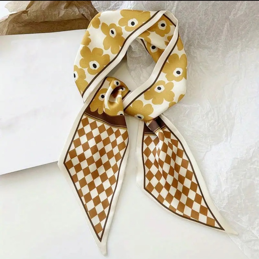1pc Vintage Flower Pattern Long Scarf Ribbon Scarf Twilly Purse/Hair Scarf